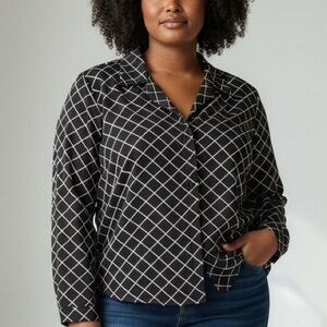 Chico’s Black & White Stripe Long Sleeve Button Front top size 12 (Chico’s 2)